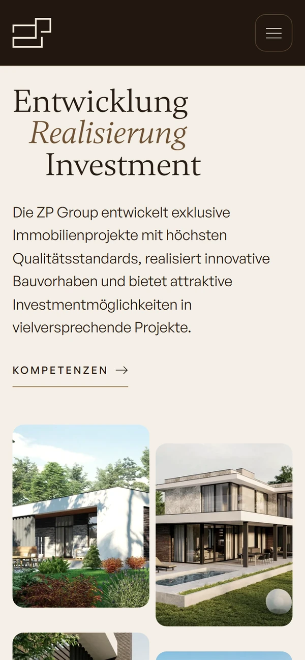 zpgroup.ch auf dem Smartphone: Inhalte