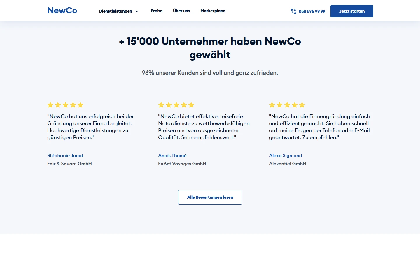 newco.ch: Abschnitt der Startseite