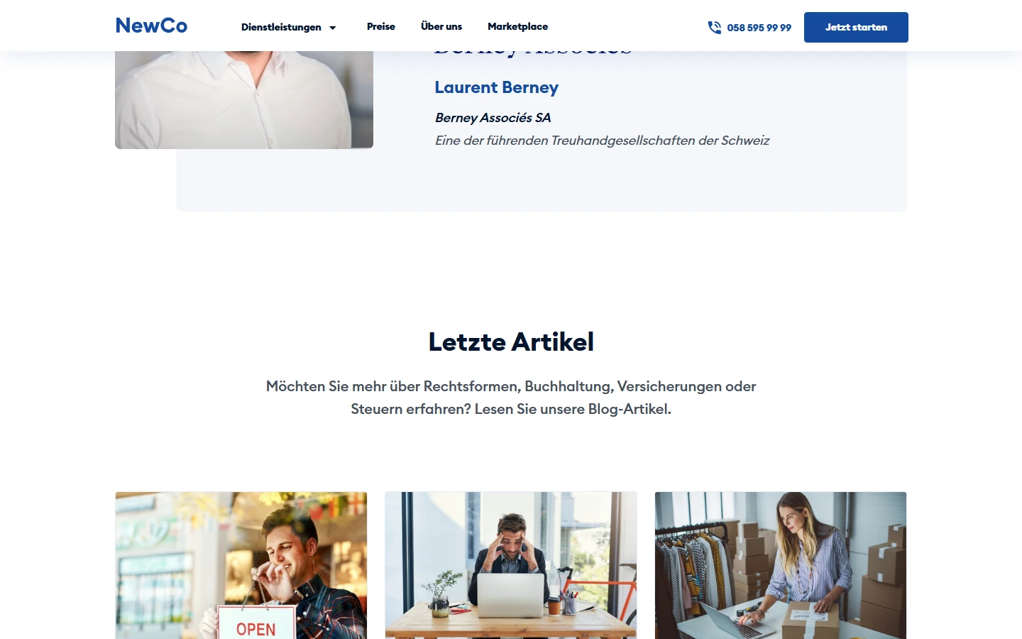 newco.ch: Inhalte weiter unten auf der Startseite