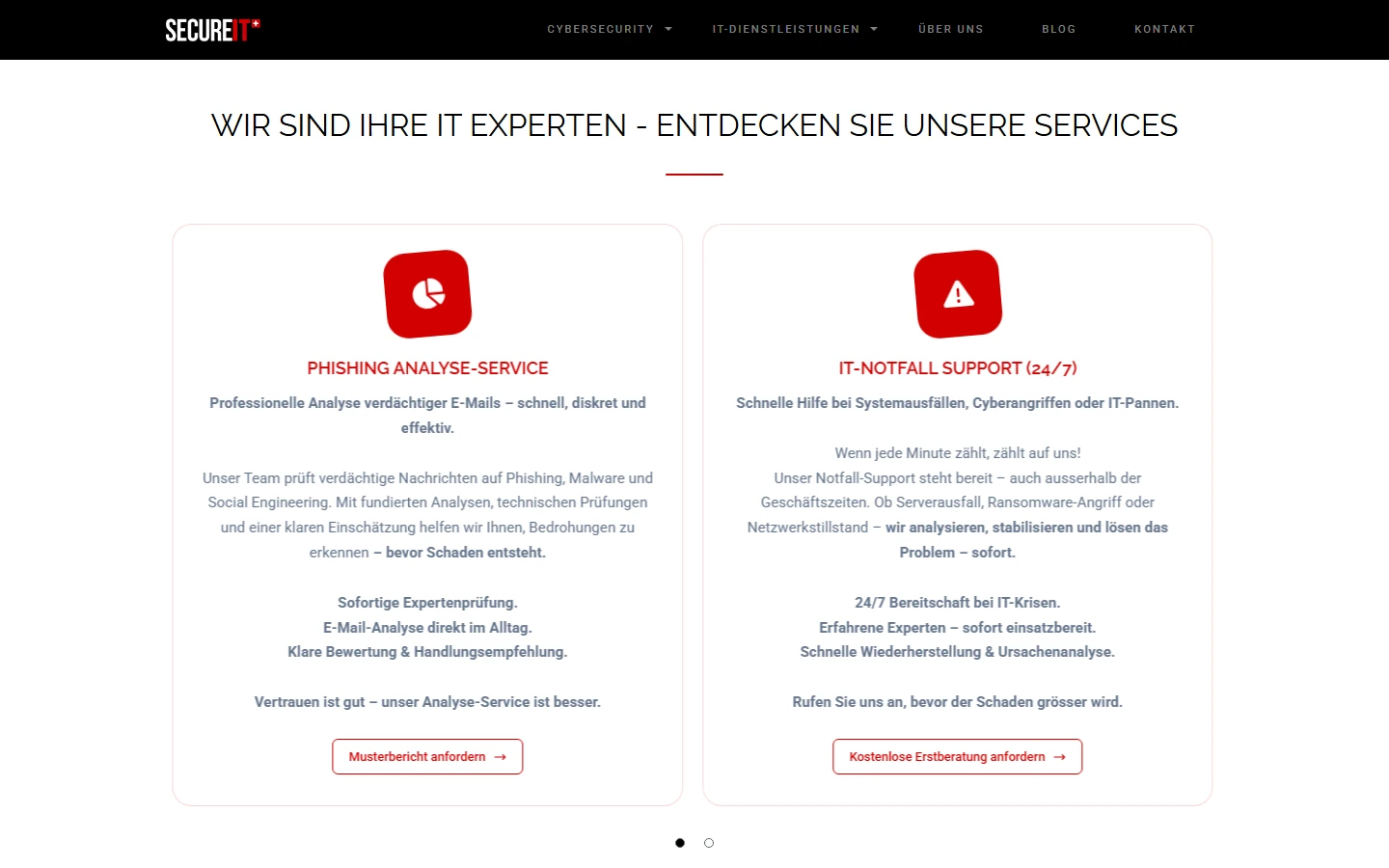 secureitswiss.ch: Abschnitt der Startseite