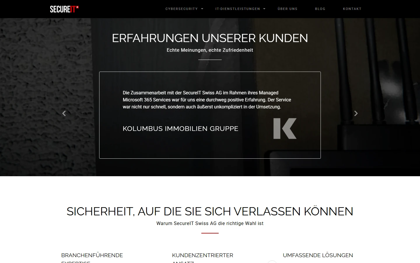secureitswiss.ch: weiterer Abschnitt der Startseite