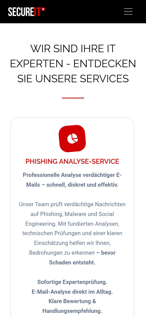 secureitswiss.ch auf dem Smartphone: Inhalte