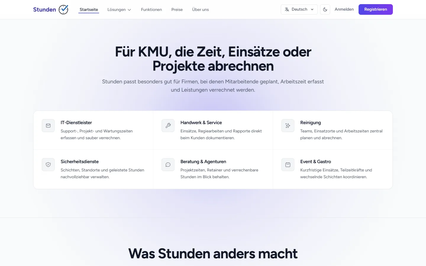 stunden.ch: weiterer Abschnitt der Produkt-Website