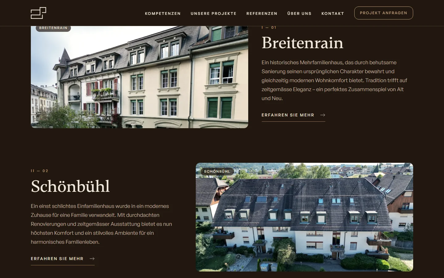zpgroup.ch: weiterer Abschnitt der Startseite