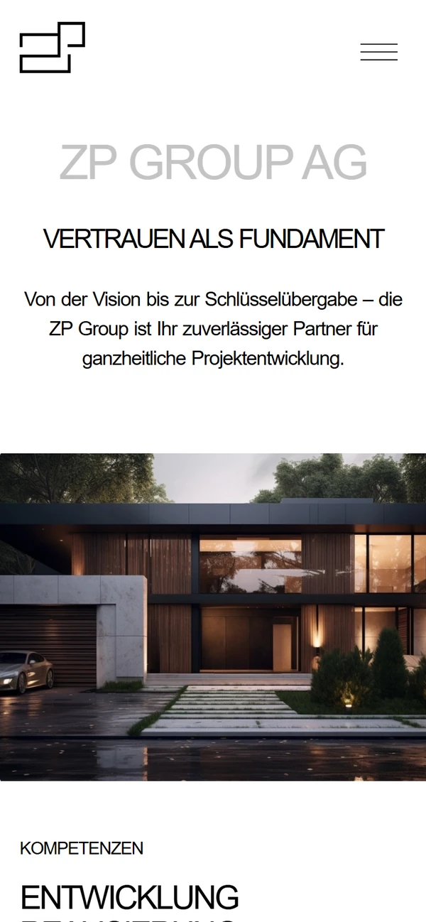 Bisherige Website von zpgroup.ch auf dem Smartphone